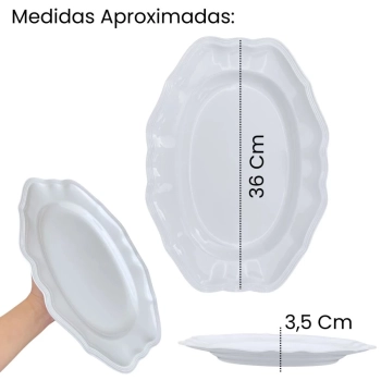 Kit 4 Pratos Fundos 22,5 Cm + 4 Pratos Rasos 26,5 Cm + 4 Pratos Sobremesa 17 Cm + 2 Travessas 36 Cm Melamina / Plstico