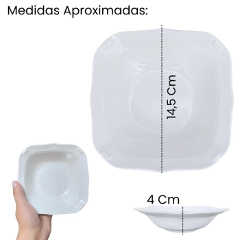 Kit Conjunto 4 Pratos Fundos 22,5 Cm + 2 Tigelas Quadradas 250 Ml + Travessa 36 Cm Melamina / Plstico