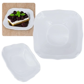 Kit Conjunto 4 Pratos Fundos 22,5 Cm + 2 Tigelas Quadradas 250 Ml com Bordas Delicadas em Melamina / Plstico