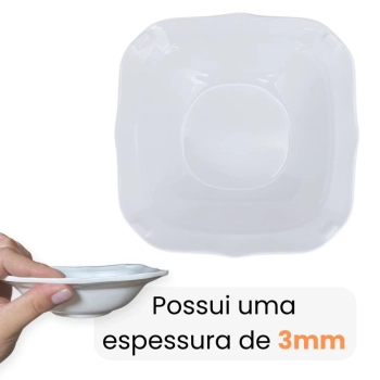 Kit Conjunto 4 Pratos Fundos 22,5 Cm + 2 Tigelas Quadradas 250 Ml com Bordas Delicadas em Melamina / Plstico