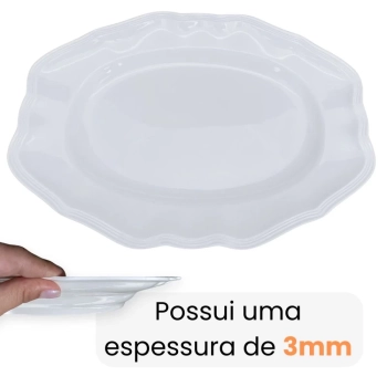 Kit Conjunto 6 Pratos Fundos 22,5 Cm + 2 Travessas 36 Cm Rasas com Bordas Delicadas em Melamina / Plstico