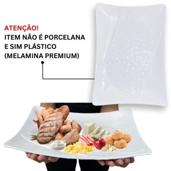 Kit 4 Pratos Fundos 22,5 Cm + 4 Pratos de Sobremesa 17 Cm + Travessa 37,3 Cm Fruteira / Salada Melamina Plstico