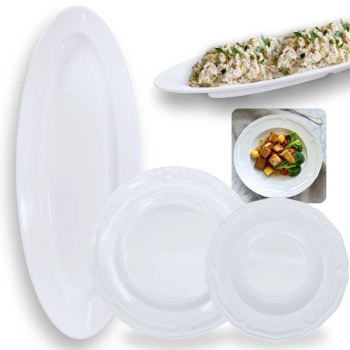 Kit Conjunto de 4 Pratos Fundos 22,5 + 4 Pratos Rasos 26,5 Cm + Travessa Oval 60 Cm para Buffet Melamina / Plstico