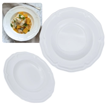 Kit Conjunto de 4 Pratos Fundos 22,5 + 4 Pratos Rasos 26,5 Cm + Travessa Oval 60 Cm para Buffet Melamina / Plstico