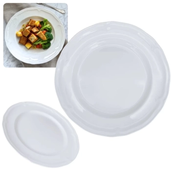 Kit Conjunto de 4 Pratos Fundos 22,5 + 4 Pratos Rasos 26,5 Cm + Travessa Oval 60 Cm para Buffet Melamina / Plstico