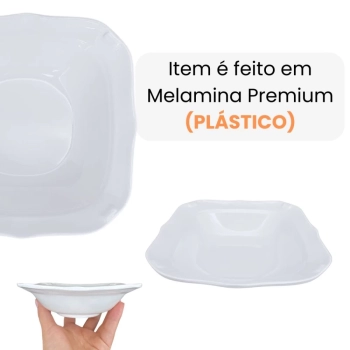 Kit 4 Pratos de Sobremesa 17 Cm + 4 Tigelas Quadradas 250 Ml Bordas Delicadas em Melamina / Plstico