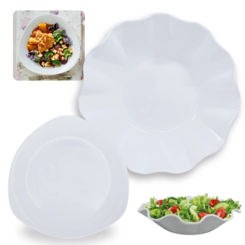 Kit 6 Pratos Rasos Brancos 21,6 Cm Triangular + Saladeira Centro de Mesa Melamina / Plstico