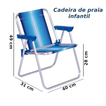 Kit Cadeira de Praia Infantil Azul + Caixa Termica Azul Pequena 6 L para Passeios Parque Piquenique