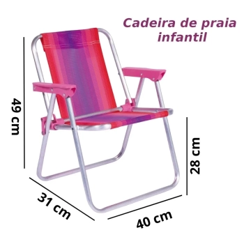 Kit Cadeira de Praia Infantil Rosa + Caixa Termica Vermelha Pequena 6 L para Passeios Parque