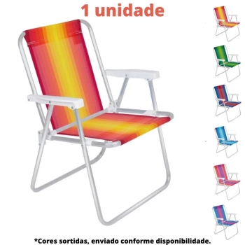 Kit Cadeira de Praia Aluminio Alta + Caixa Termica Vermelha Pequena 6 L para Passeios Ao Ar