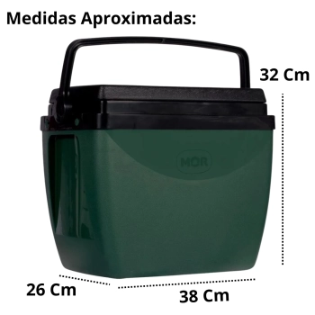 Kit Guarda Sol 2 M para Praia Preto Bagum + Base Suporte 22 Kg + Caixa Termica 18 Litros Cooler Verde