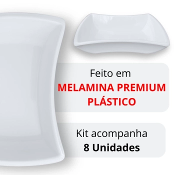 Kit 8 Tigelas Curvas Branca de 300 Ml Premium 15,5 Cm Melamina / Plstico Petiscos / Molhos e Pequenas Pores