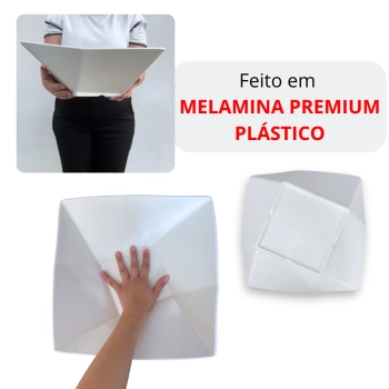 Kit 2 Tigelas Quadradas Geomtrica 32,5 Cm Branca Grandes para Buffet / Restaurante Profissional Melamina Premium