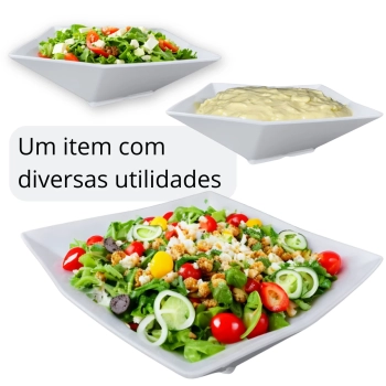 Kit Travessa Retangular Funda 49 Cm para Buffet + 2 Tigelas Quadradas Geomtrica 32,5 Cm