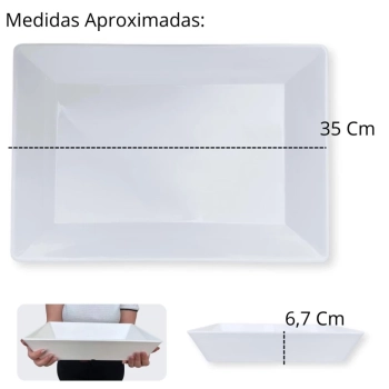 Kit Travessa Prato Oval 45,5 Cm + Travessa Retangular Funda 35 Cm + 2 Travessas Fundas de 25 Cm Melamina Profissional