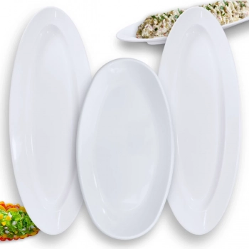 Kit Travessa Prato Oval 45,5 Cm + 2 Travessas Ovais de 60 Cm Rasas em Melamina Profissional para Buffet