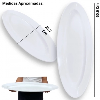 Kit Travessa Prato Oval 45,5 Cm + 2 Travessas Ovais de 60 Cm Rasas em Melamina Profissional para Buffet