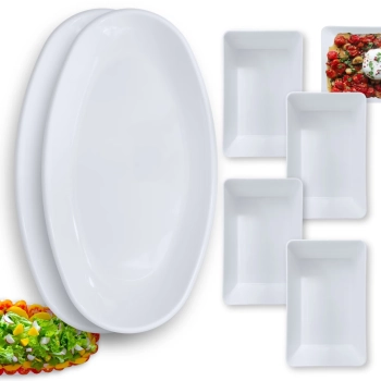 Kit 2 Travessas Ovais 45,5 Cm para Buffet + 4 Travessas de 22,5 Cm Retangulares em Melamina Profissional