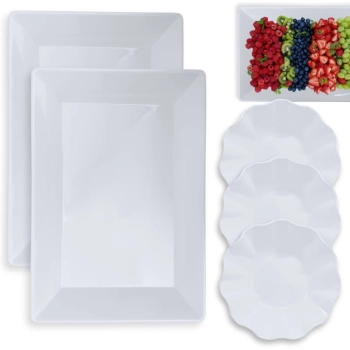 Kit 2 Travessas 49 Cm Retangulares Fundas para Buffet + 3 Centros de Mesa para Salada 1, 5 L Melamina / Plstico