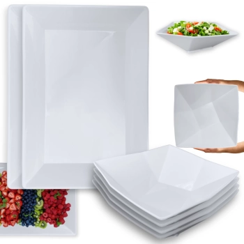 Kit 2 Travessas 49 Cm Retangulares Buffet + 4 Travessas Grandes 32,5 Cm Quadradas para Buffet Melamina Profissional