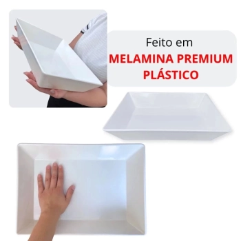 Kit 2 Travessas 49 Cm + 4 Travessas 35 Cm Retangulares Fundas para Buffet Melamina Profissional