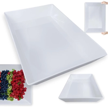 Kit 2 Travessas 44,7 Cm Retangulares Fundas para Buffet + 3 Centros de Mesa para Salada 1, 5 L Melamina / Plstico