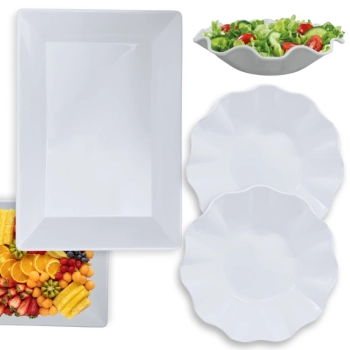 Kit Tigela de 35 Cm Retangular Funda para Buffet + 2 Centro de Mesa 1,5 Litros Melamina Profissional