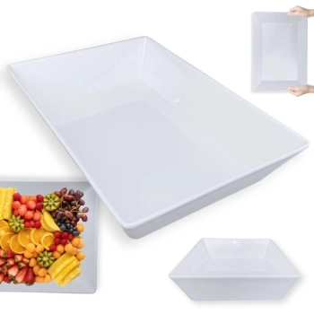 Kit 2 Tigelas de 35 Cm Retangulares Funda para Buffet + 6 Colheres em Melamina para Finger Food