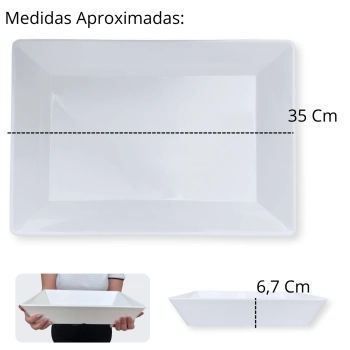 Kit 2 Tigelas de 35 Cm Retangulares Funda para Buffet + 6 Colheres em Melamina para Finger Food