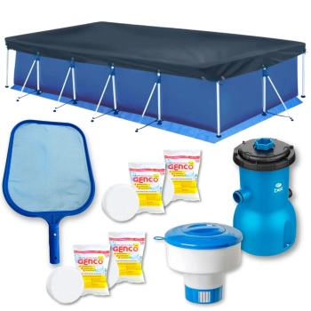 Kit Piscina 7600 L + Filtro 3028l/H 110v + Peneira + Flutuador + Capa + Forro + Pastilha de Cloro