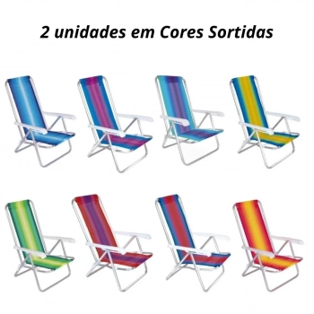 Kit 2 Cadeiras de Praia 4 Posies Alumnio + Caixa Trmica 18 Lts Rosa Pssego para Camping e Praia