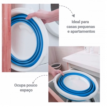 Balde Dobrvel Retrtil 10 Litros com Ala / Flexvel Verstil e Compacto Azul e Branco Kala