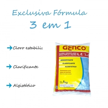 Kit Algicida Lquido 1 L Sem Cobre + Cloro Granulado 1kg 3 em 1 + Termmetro Flutuante Tartaruga