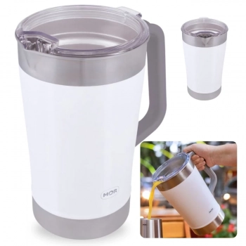 Jarra Termica 1,9l Ao Inox com Tampa Branca Jug Mor Parede Dupla Copo Termico Gigante Caneca Cerveja Caf