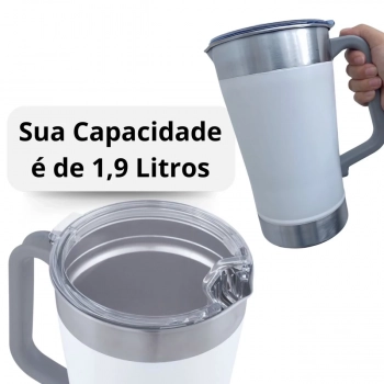 Jarra Termica 1,9l Ao Inox com Tampa Branca Jug Mor Parede Dupla Copo Termico Gigante Caneca Cerveja Caf