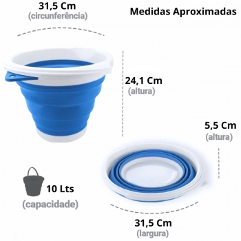 Kit 2 Baldes Dobrveis Retrteis 10 Litros com Ala / Flexvel Verstil e Compacto Azul e Branco Kala