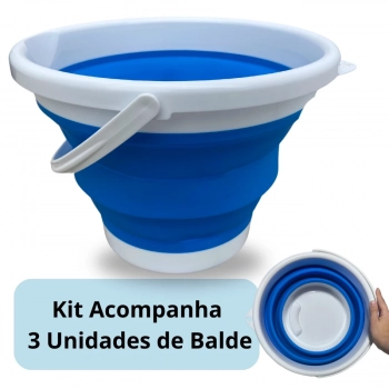 Kit 3 Baldes Dobrveis Retrteis 10 Litros com Ala / Flexvel Verstil e Compacto Azul e Branco Kala