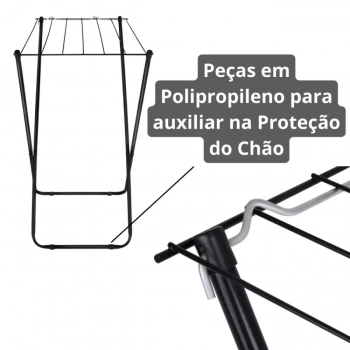 Kit Varal de Cho Preto Ao de 75 Cm + Balde Dobrvel Retrtil 10 Lts Compacto para Lavanderia