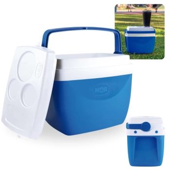 Kit Caixa Termica Azul Cooler 12 Litros + Esteira de Praia em Palha 1,80m X 60cm