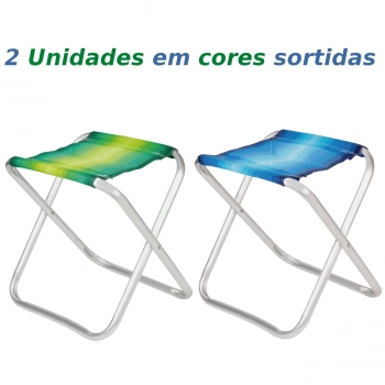 Kit Guarda Sol 2,40 M Articulado + 2 Banquetas Dobrveis Alumnio Praia / Camping