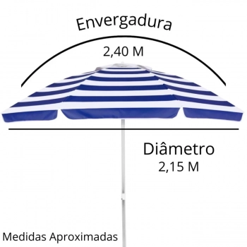 Kit Guarda Sol 2,40 M Articulado + 2 Banquetas Dobrveis Alumnio Praia / Camping