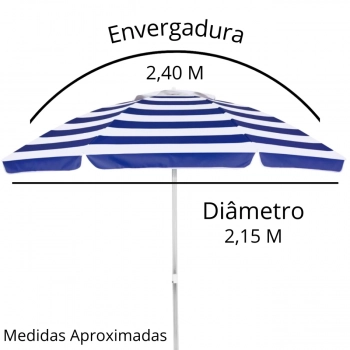 Kit Guarda Sol 2,40 M Listrado Articulado + Base 22 Kg para Praia e Piscina