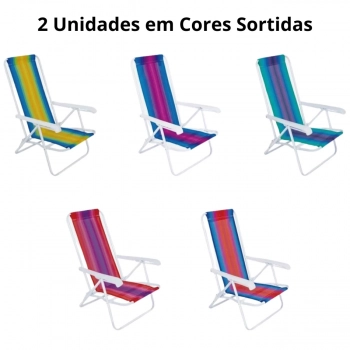 Kit 2 Cadeiras de Praia Alumnio 4 Posi + Guarda Sol 2,40 M Azul Claro Listrado Articulado