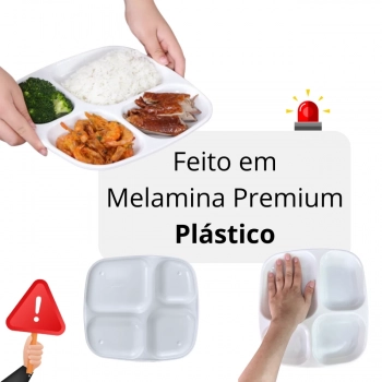 Bandeja Restaurante Refeitrio Escolar Self Service Fast Food Prato 4 Divisrias Melamina Premium Branca