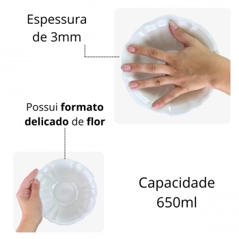 Kit 2 Travessas para Buffet Salada 41cm Curva Funda + Tigelas Ovais Flor 650ml Melamina para Restaurante