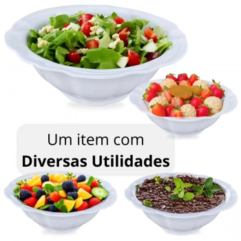 Kit 2 Travessas para Buffet Salada 41cm Curva Funda + Tigelas Ovais Flor 650ml Melamina para Restaurante