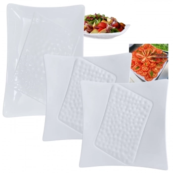 Kit 2 Travessas 30,5 Cm Quadradas + Travessa Retangular 37,3 Cm com Ilustrao para Buffet, Salada Melamina