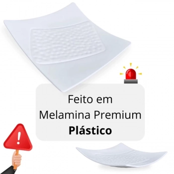 Kit 2 Travessas 30,5 Cm Quadradas + Travessa Retangular 37,3 Cm com Ilustrao para Buffet, Salada Melamina