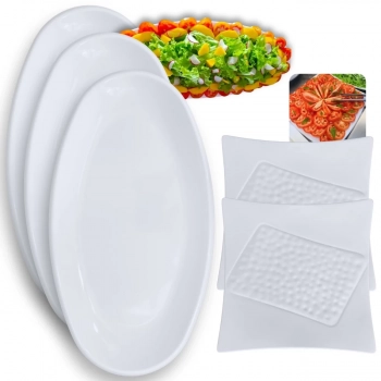 Kit 2 Travessas Salada Buffet 30,5cm Quadrada + 3 Travessas Ovais 45,5cm Restaurante Profissional Melamina