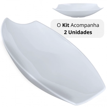 Kit 2 Travessas para Buffet Salada 41cm Oval Curva Funda para Restaurante Profissional Melamina Branca